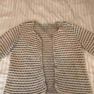 Women's Textured Striped Cardigan - Cream and Brown